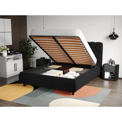 Pat Tapitat Catifea Mega cu somiera rabatabila si lada de depozitare Negru - Riviera 100 160x200