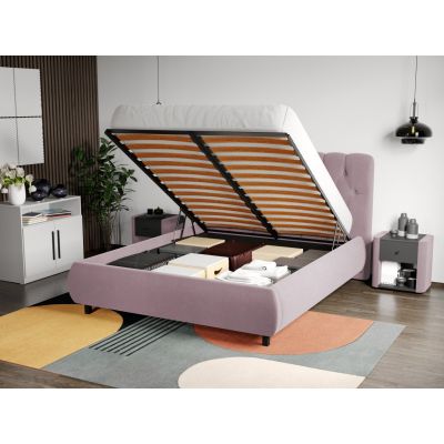 Pat Tapitat Catifea Mega cu somiera rabatabila si lada de depozitare Roz - Riviera 62 180x200