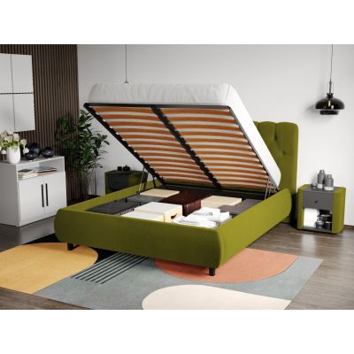 Pat Tapitat Catifea Mega cu somiera rabatabila si lada de depozitare Verde deschis - Riviera 36 140x200