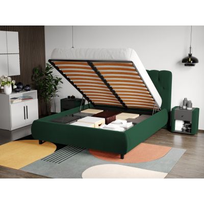 Pat Tapitat Catifea Mega cu somiera rabatabila si lada de depozitare Verde inchis - Riviera 38 160x200