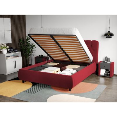 Pat Tapitat Catifea Mega cu somiera rabatabila si lada de depozitare Visiniu - Riviera 61 160x200