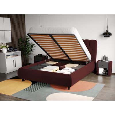 Pat Tapitat Catifea Mega cu somiera rabatabila si lada de depozitare Visiniu Velluto 32 160x200