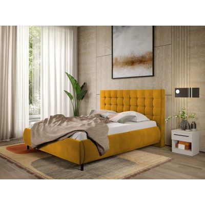 Pat Tapitat cu somiera fixa - Catifea Aurie - Velvet 140x200