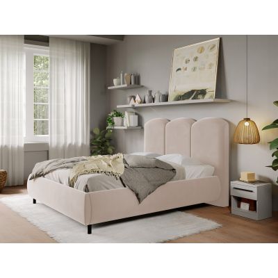 Pat Tapitat cu somiera fixa - Catifea Bej - Nero 140x200