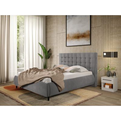 Pat Tapitat cu somiera fixa - Catifea Gri - Velvet 140x200