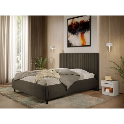 Pat Tapitat cu somiera fixa - Catifea Maro - Line 160x200