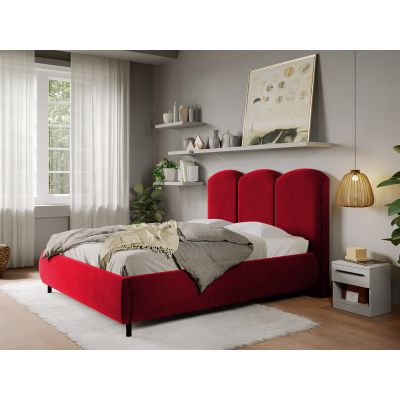 Pat Tapitat cu somiera fixa - Catifea Rosie - Nero 140x200