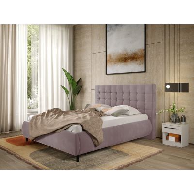 Pat Tapitat cu somiera fixa - Catifea Roz - Velvet 140x200