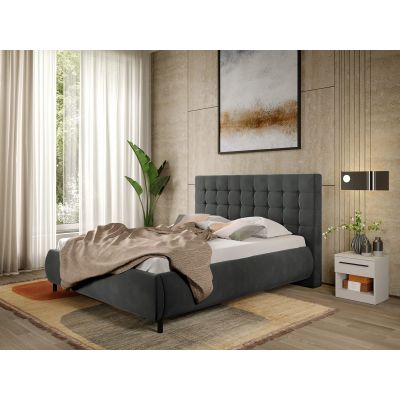 Pat Tapitat cu somiera fixa - Gri Inchis - Velvet 140x200