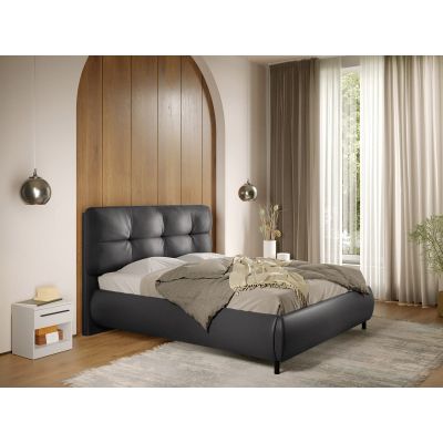 Pat Tapitat cu somiera fixa - Piele Neagra - Ramses 140x200