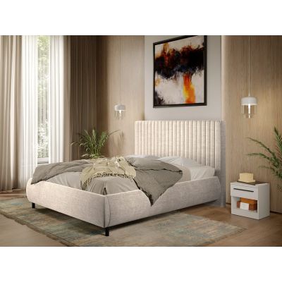 Pat Tapitat cu somiera fixa - Stofa Bej - Line 140x200