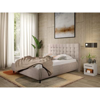 Pat Tapitat cu somiera fixa - Stofa Bej - Velvet 180x200