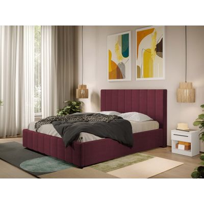 Pat Tapitat cu somiera fixa - Stofa Bordo - Dallas 160x200