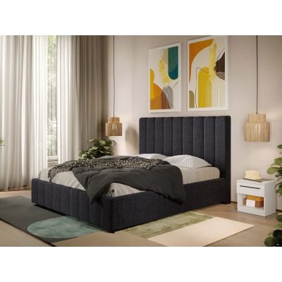 Pat Tapitat cu somiera fixa - Stofa Gri Inchis - Dallas 140x200