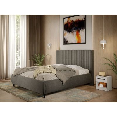 Pat Tapitat cu somiera fixa - Stofa Gri - Line 180x200