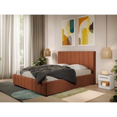 Pat Tapitat cu somiera fixa - Stofa Portocalie - Dallas 160x200