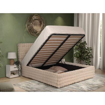 Pat Tapitat cu somiera rabatabila - Blănița Bej - Cat 180x200