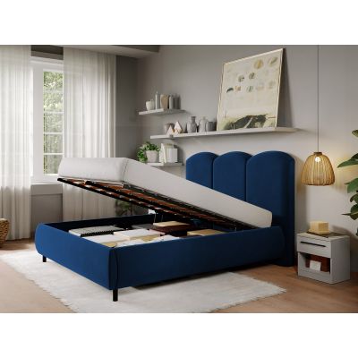 Pat Tapitat cu somiera rabatabila - Catifea Albastra - Nero 180x200