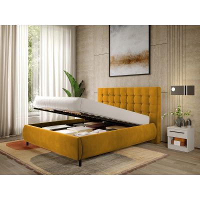 Pat Tapitat cu somiera rabatabila - Catifea Aurie - Velvet 160x200