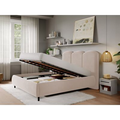 Pat Tapitat cu somiera rabatabila - Catifea Bej - Nero 160x200