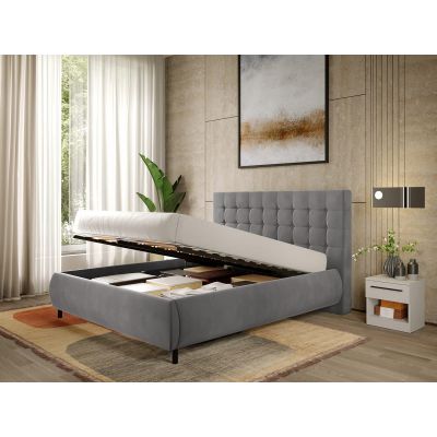 Pat Tapitat cu somiera rabatabila - Catifea Gri - Velvet 140x200