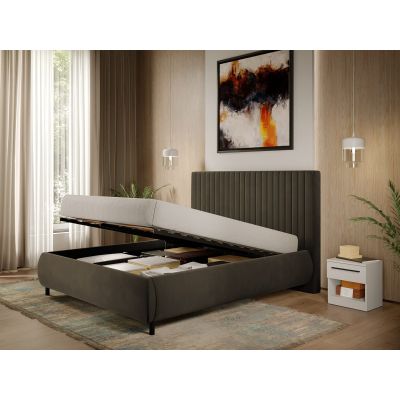 Pat Tapitat cu somiera rabatabila - Catifea Maro - Line 160x200