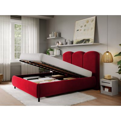 Pat Tapitat cu somiera rabatabila - Catifea Rosie - Nero 160x200