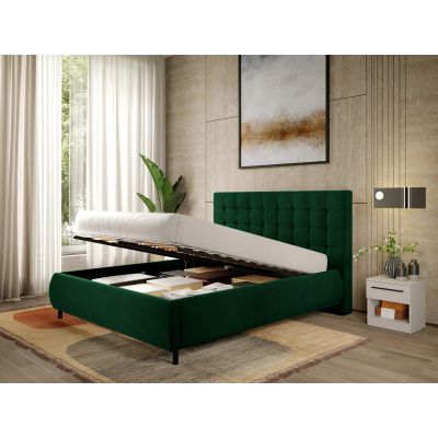Pat Tapitat cu somiera rabatabila - Catifea Verde - Velvet 140x200