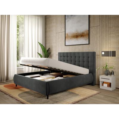 Pat Tapitat cu somiera rabatabila - Gri Inchis - Velvet 180x200