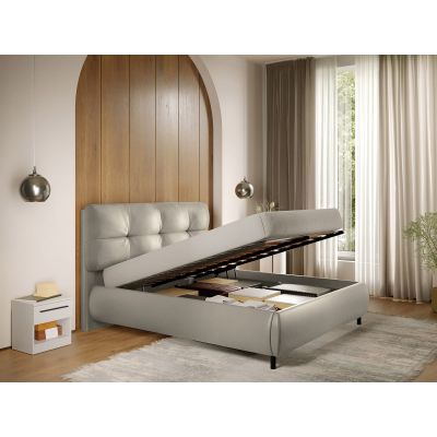 Pat Tapitat cu somiera rabatabila - Piele Crem - Ramses 160x200