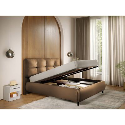 Pat Tapitat cu somiera rabatabila - Piele Maro - Ramses 140x200