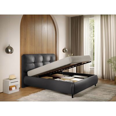 Pat Tapitat cu somiera rabatabila - Piele Neagra - Ramses 160x200