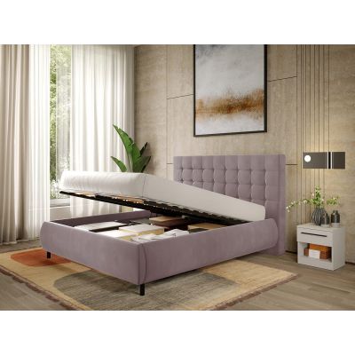 Pat Tapitat cu somiera rabatabila - Roz - Velvet 140x200