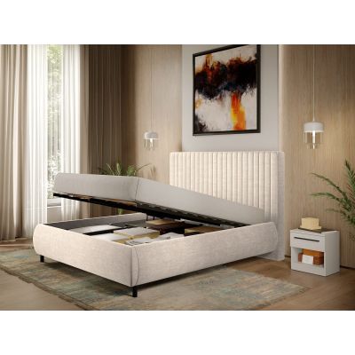 Pat Tapitat cu somiera rabatabila - Stofa Bej - Line 140x200
