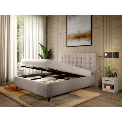 Pat Tapitat cu somiera rabatabila - Stofa Bej - Velvet 160x200