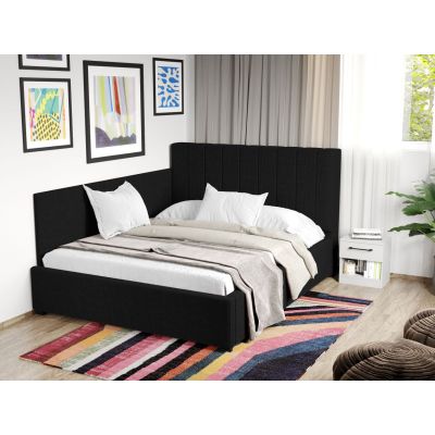 Pat Tapitat de colt Adam cu somiera fixa Negru - Poso 135 140x200