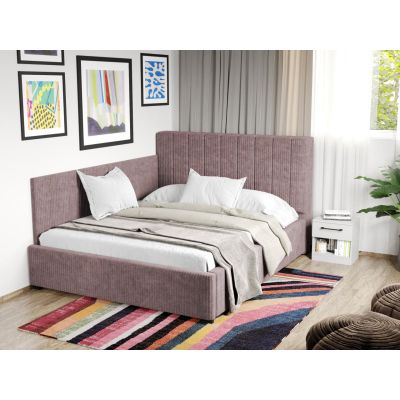 Pat Tapitat de colt Adam cu somiera fixa Roz - Poso 27 140x200