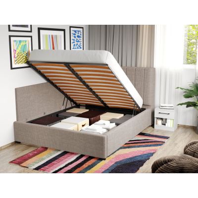 Pat Tapitat de colt Adam cu somiera rabatabila si lada de depozitare Bej - Poso 02 140x200