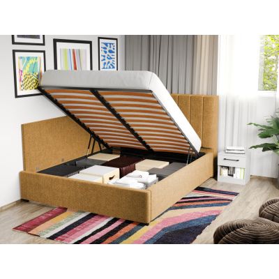 Pat Tapitat de colt Adam cu somiera rabatabila si lada de depozitare Galben - Eden 11 140x200