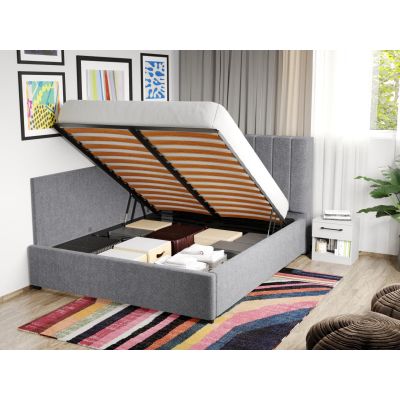 Pat Tapitat de colt Adam cu somiera rabatabila si lada de depozitare Gri - Eden 18 140x200