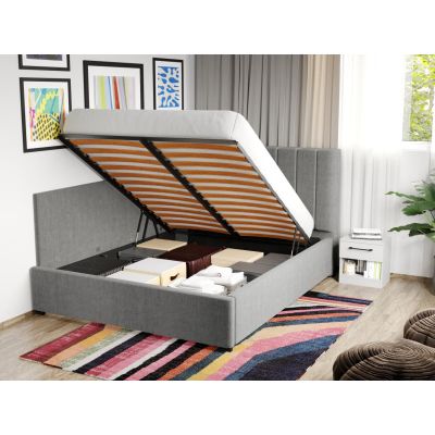 Pat Tapitat de colt Adam cu somiera rabatabila si lada de depozitare Gri - Falcone 21 180x200