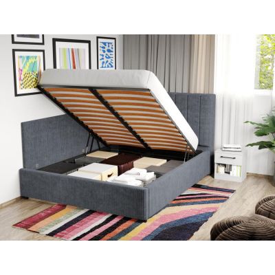 Pat Tapitat de colt Adam cu somiera rabatabila si lada de depozitare Gri - Poso 22 140x200