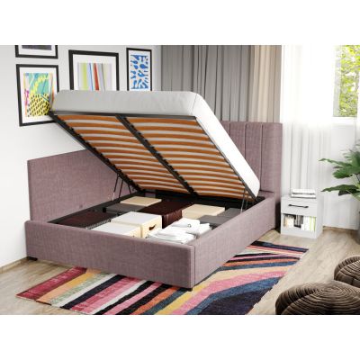 Pat Tapitat de colt Adam cu somiera rabatabila si lada de depozitare Roz - Poso 27 160x200