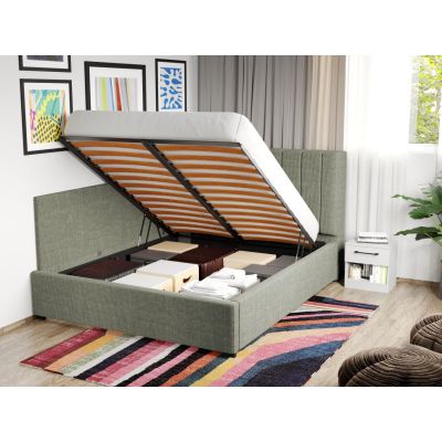 Pat Tapitat de colt Adam cu somiera rabatabila si lada de depozitare Vernil - Poso 47 140x200