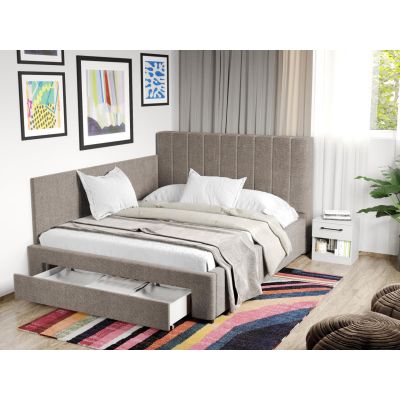 Pat Tapitat de colt Adam cu somiera si sertar Bej - Eden 4