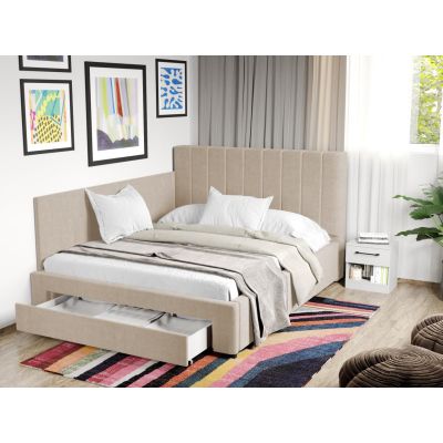 Pat Tapitat de colt Adam cu somiera si sertar Bej - Falcone 102