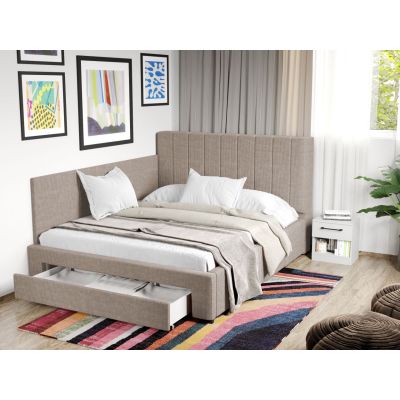 Pat Tapitat de colt Adam cu somiera si sertar Bej - Poso 02