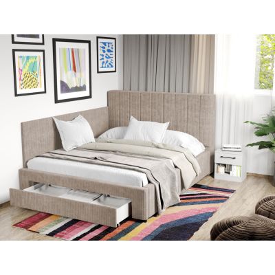 Pat Tapitat de colt Adam cu somiera si sertar Bej - Poso 02