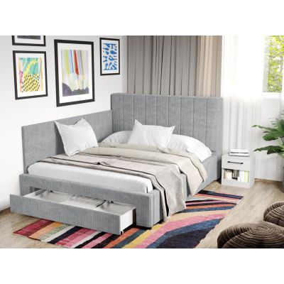 Pat Tapitat de colt Adam cu somiera si sertar Gri Deschis - Poso 55