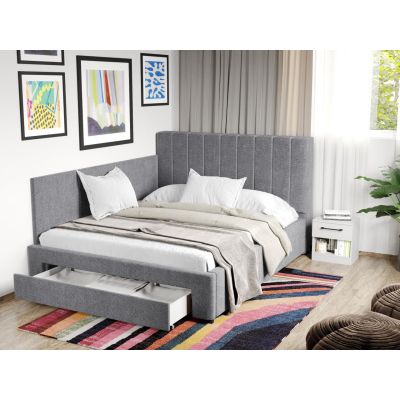 Pat Tapitat de colt Adam cu somiera si sertar Gri - Eden 18